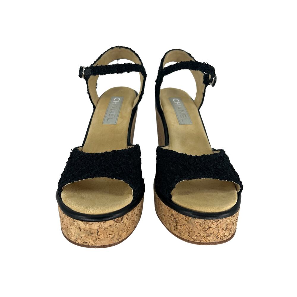 CHANEL Black and Gold Wedge Sandals - Picture 8 of 16